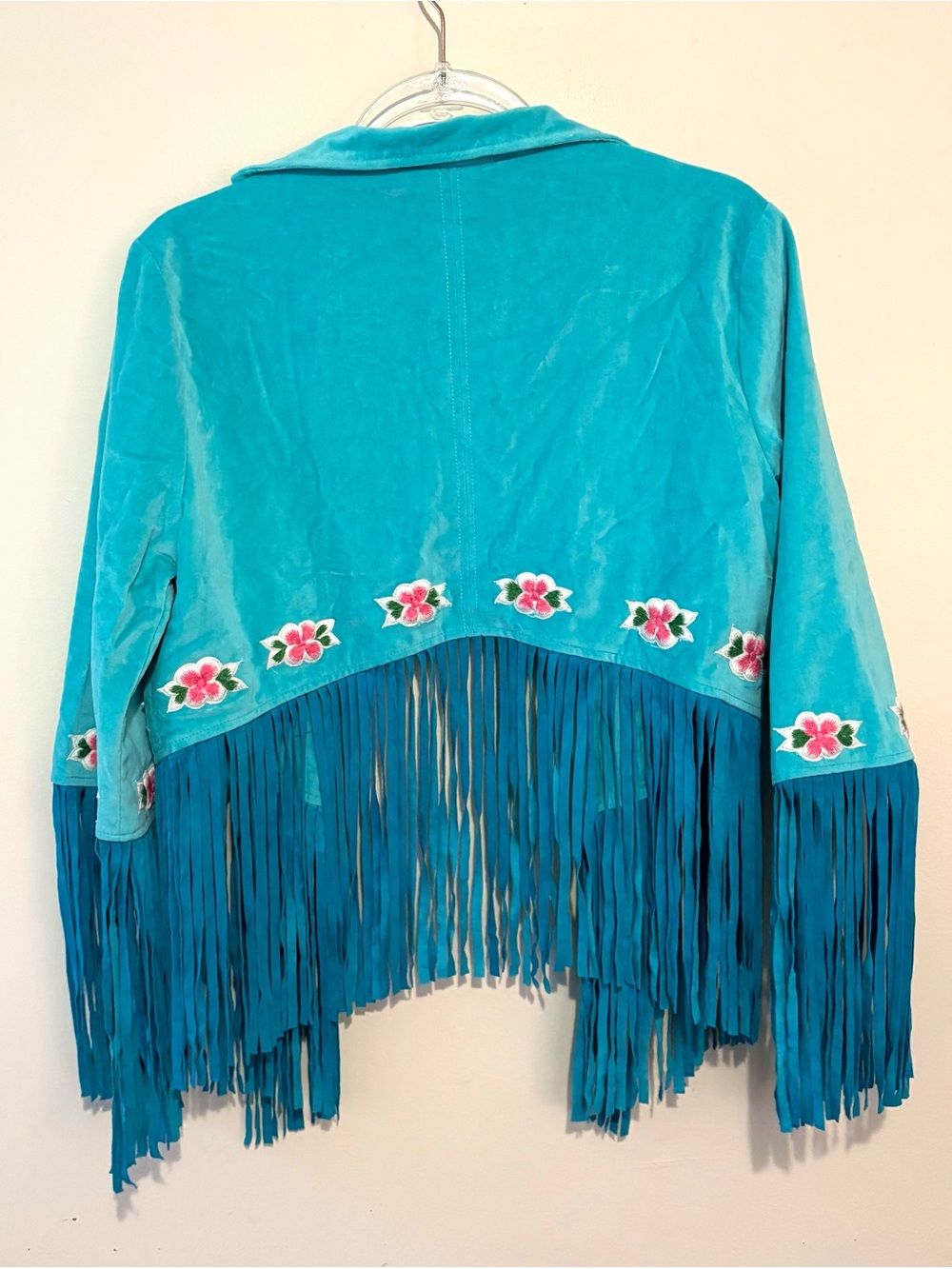 New Chasing Unicorns blue velvet suede western star fringe jacket - Picture 9 of 11